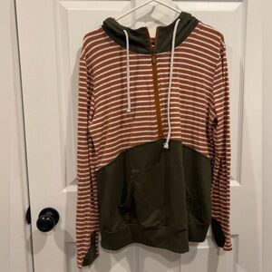 Striped Long Sleeve Hoodie - Olive and Brown